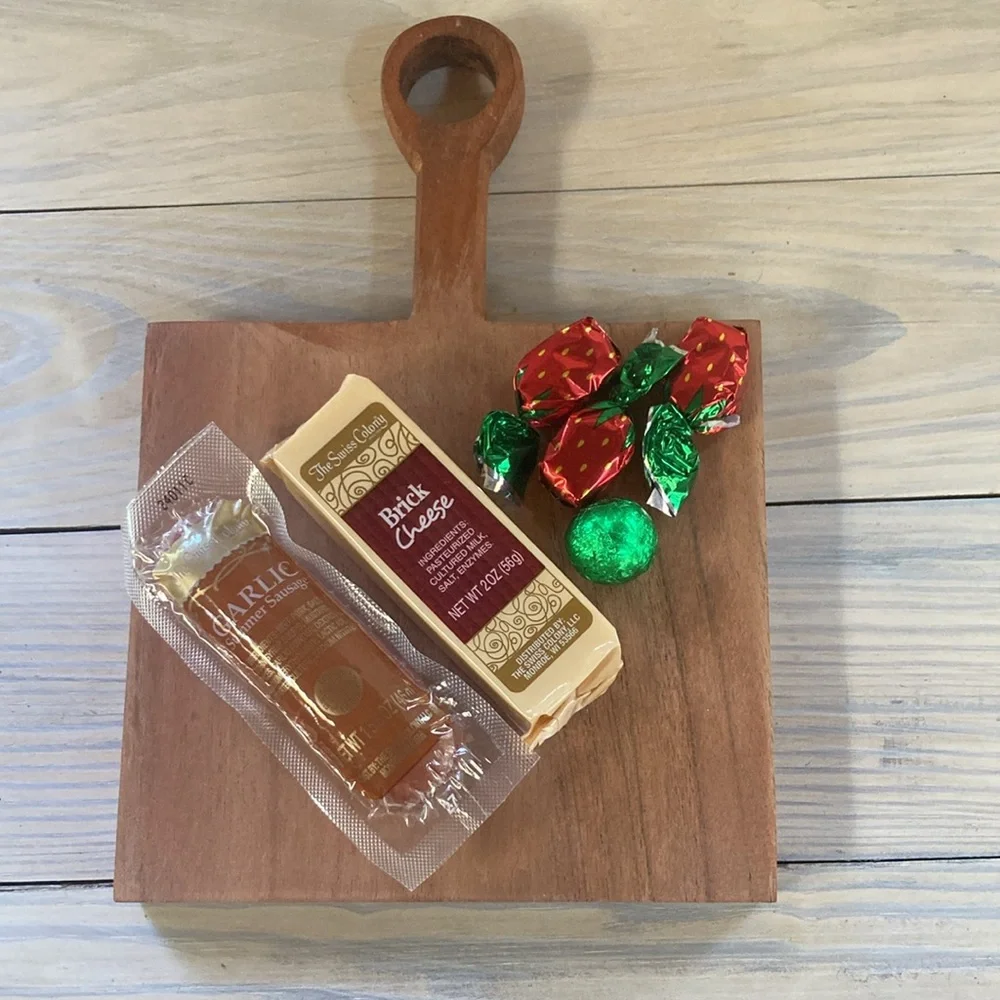 Charcuterie Cutting Small Square with Handle Serving Board Dark Wood 5.5 x 6 in