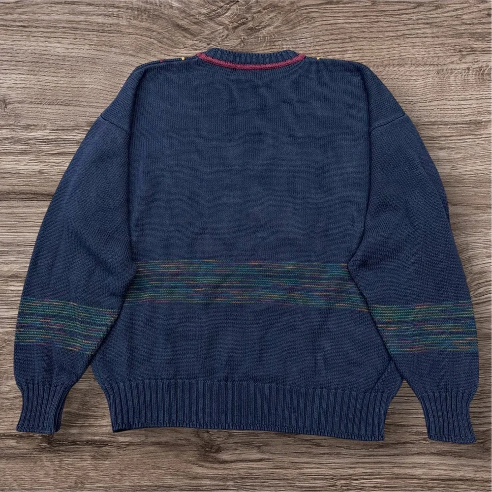 Vtg Gant Mens XL Navy Blue Cotton Golfer Embroidered Knit Sweater Hand Framed
