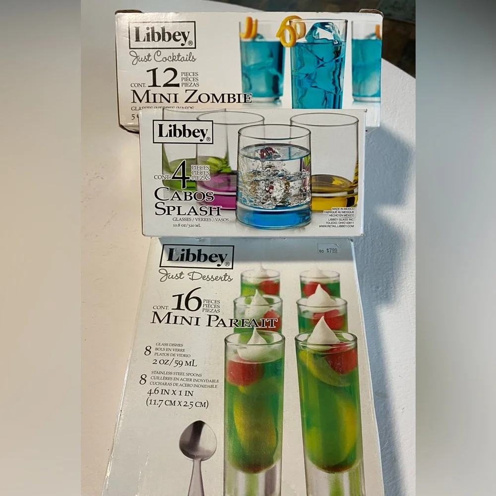 NEW W/BOXES LIBBY Just Desserts Multiple Clear Parfait, Zombie, Cabo Splash Sets