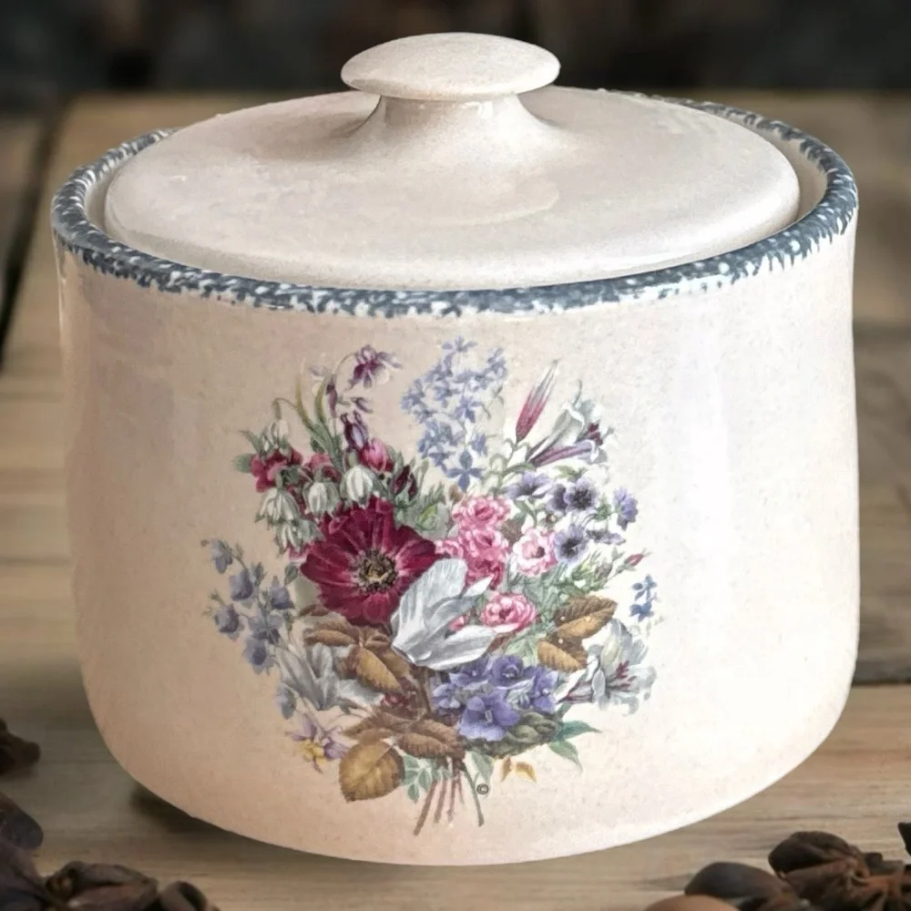 Home and Garden Party Stoneware Farmhouse Floral Pattern Butter Box With Lid