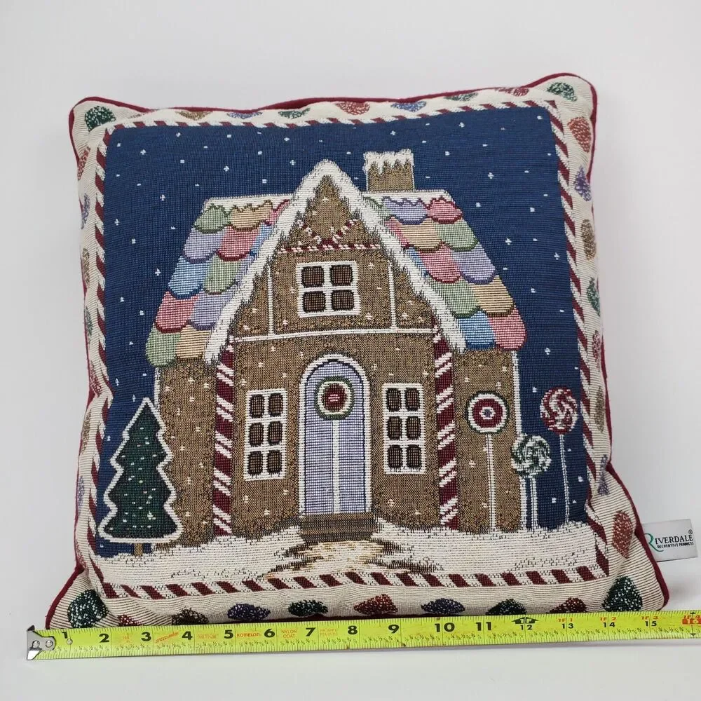 Riverdale Decorative Products Gingerbread House Tapestry Christmas Pillow 16x16