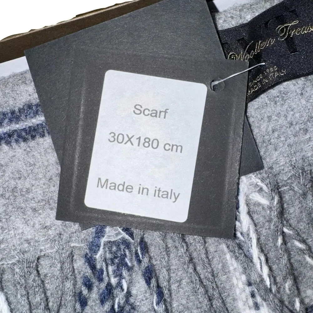 NWT Linea Emmeti MT Cashmere+Wool Gray Plaid Stripe w/Fringe Made Italy Gift Box