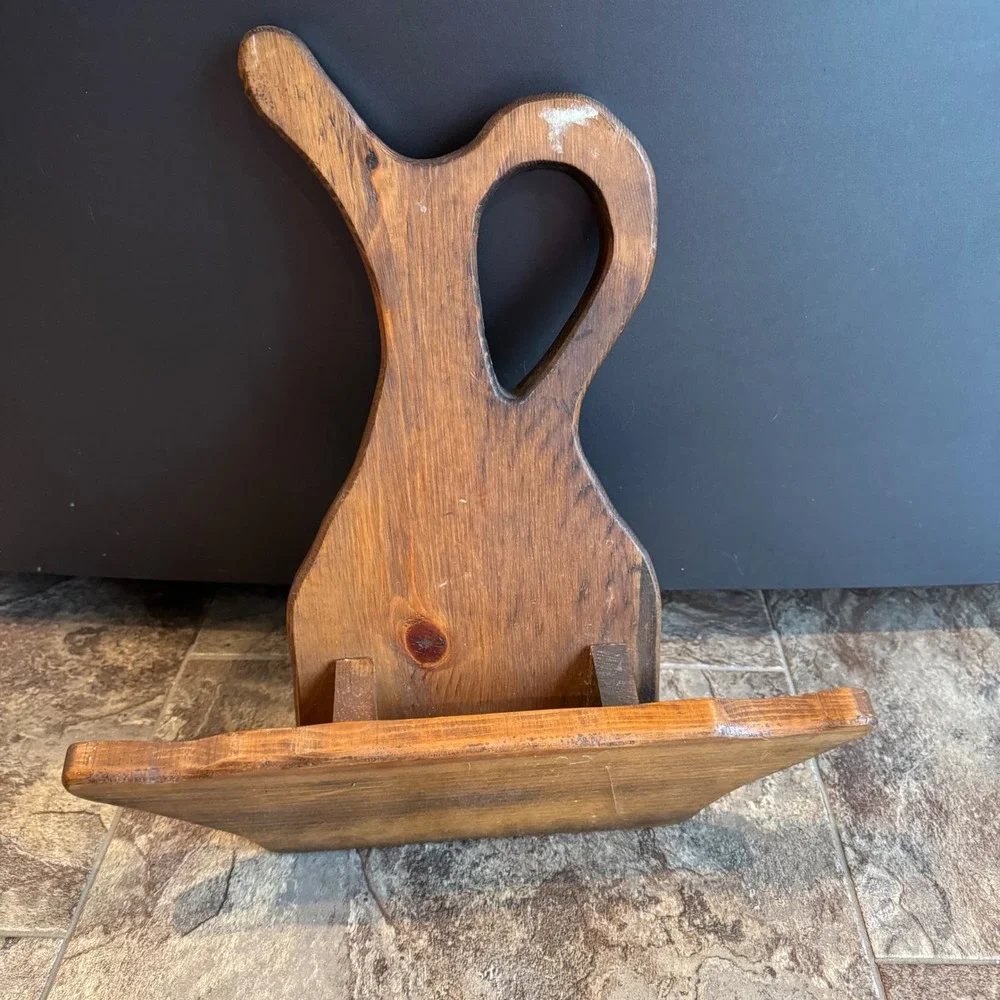 Vintage Cottagecore Farm Rustic Primitive Wood Flower Pitcher Vase Wall Shelf