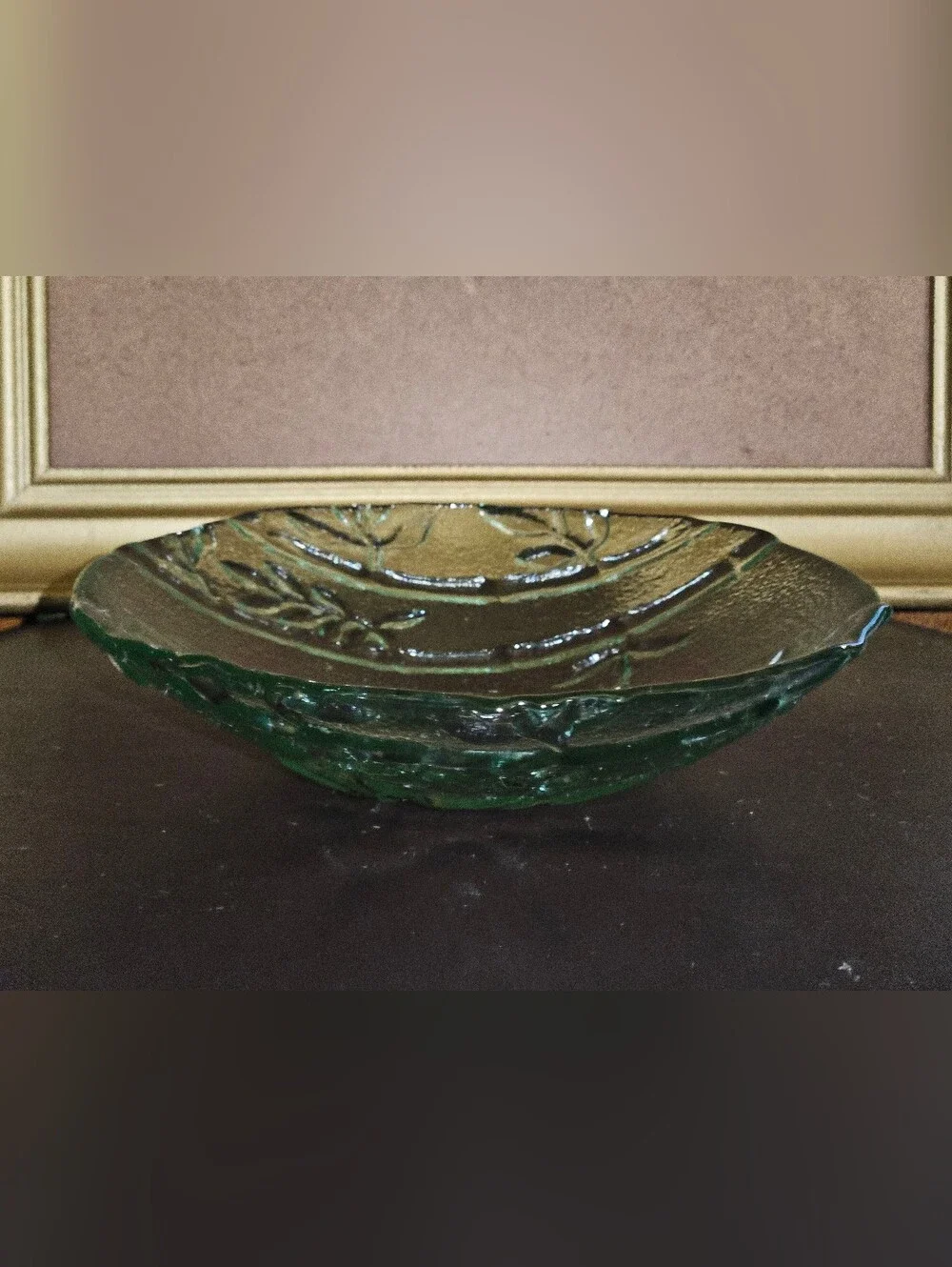 Vintage Pier One Glass Salad Bowl with Bamboo Pattern
