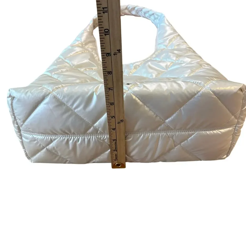 House of Harlow 1960 Euphoria Pearl White Quilted Puffer Slouchy Hobo Bag