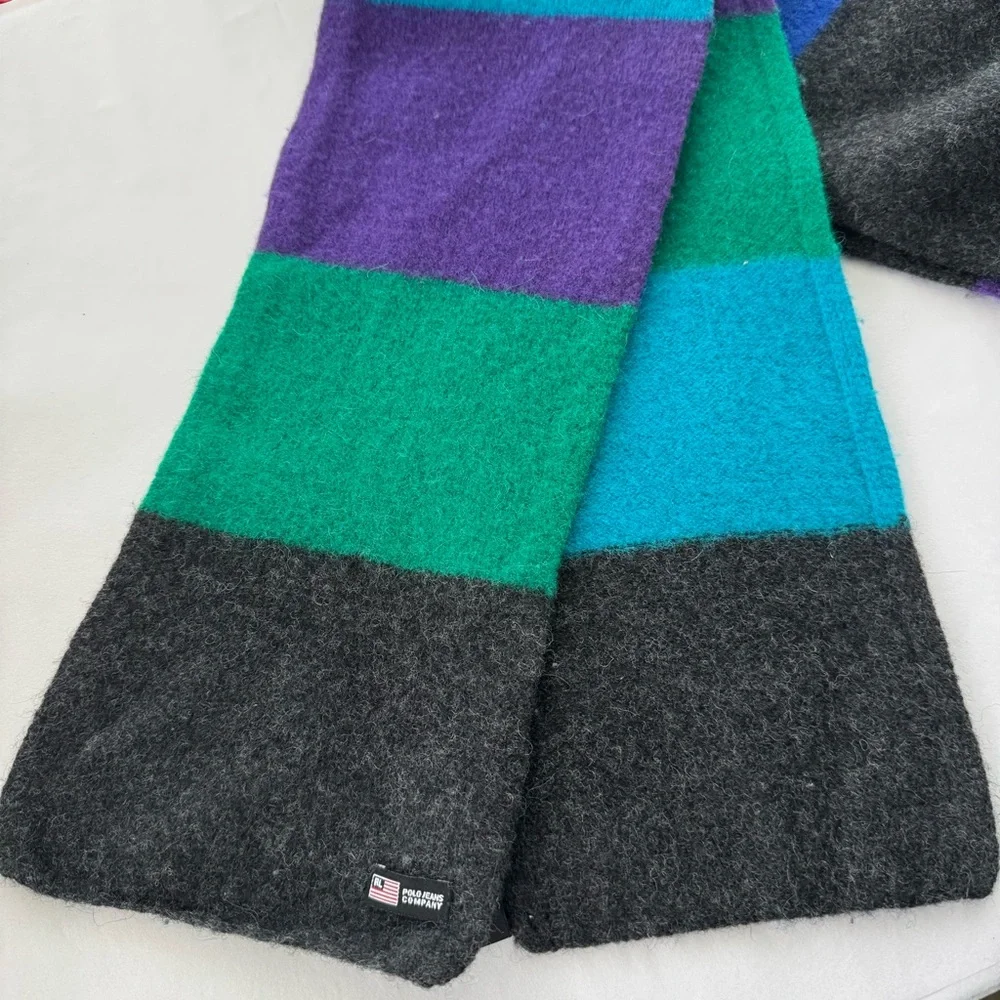 Vintage Ralph Lauren RL Polo Jeans Company Lambs Wool Stripe Scarf Colorblock
