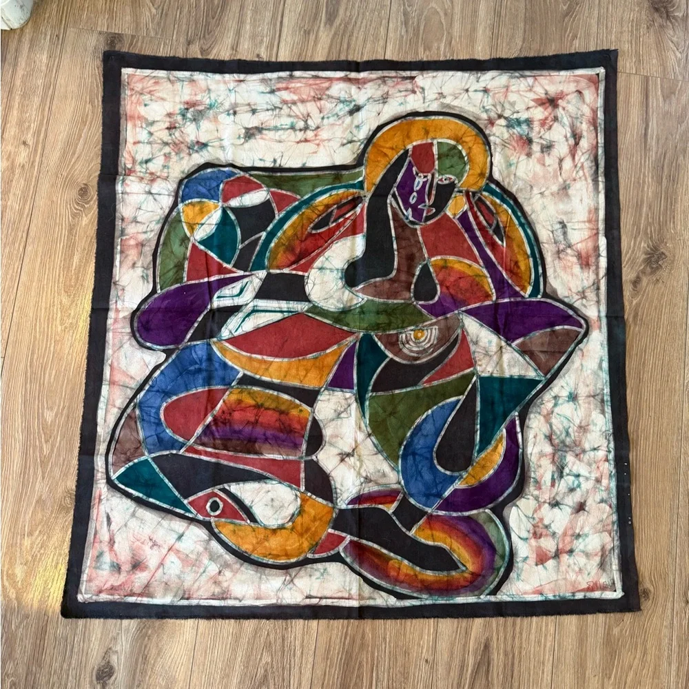 Handmade Abstract Batik Wall Hanging in Multicolor