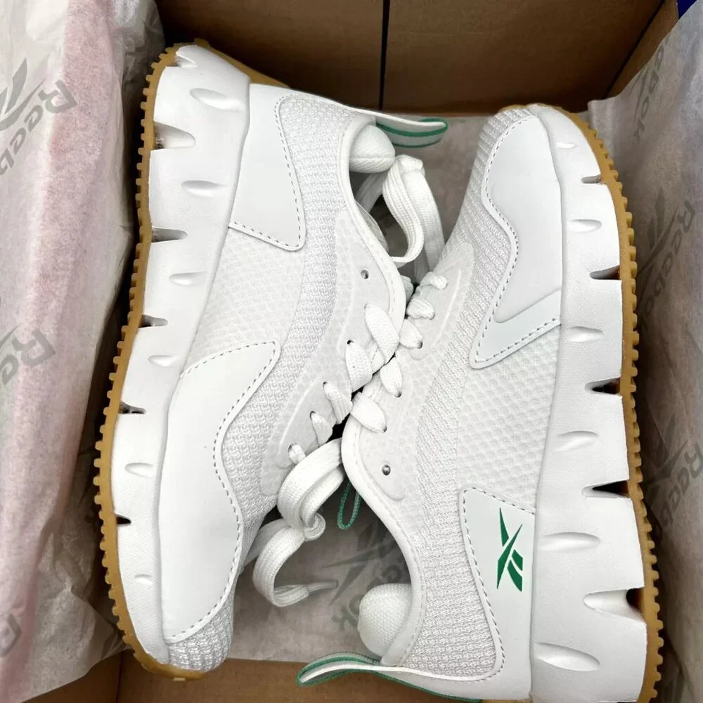Reebok Zig Dynamica Little Boy's Sneakers Size 13 White/Brown Toe & Heel Bumpers