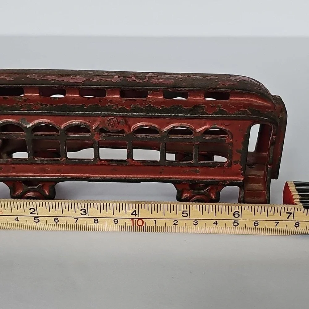 Vintage Cast Iron Red Trolley Car Toy Metal 1829