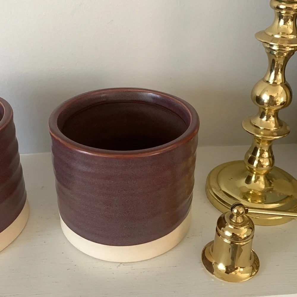 Set of two Threshold Bathroom Ceramic‎ Canisters plum purple two tones