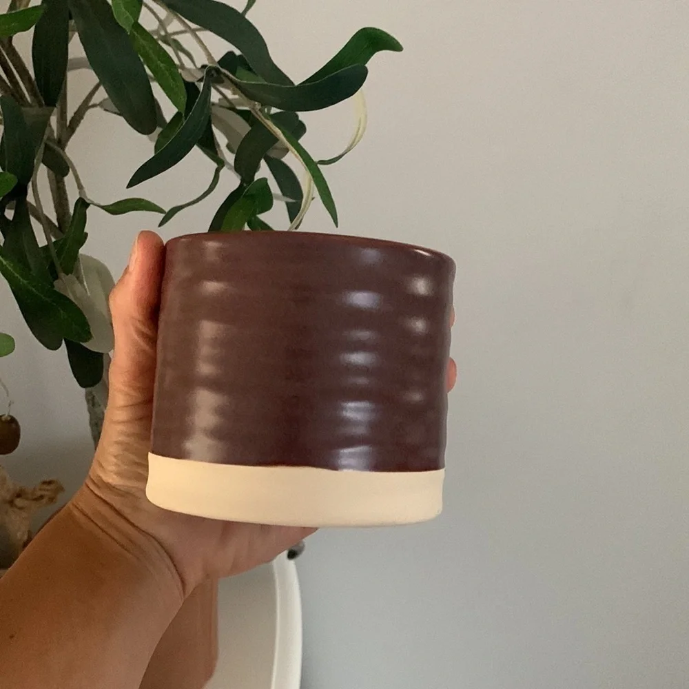 Set of two Threshold Bathroom Ceramic‎ Canisters plum purple two tones