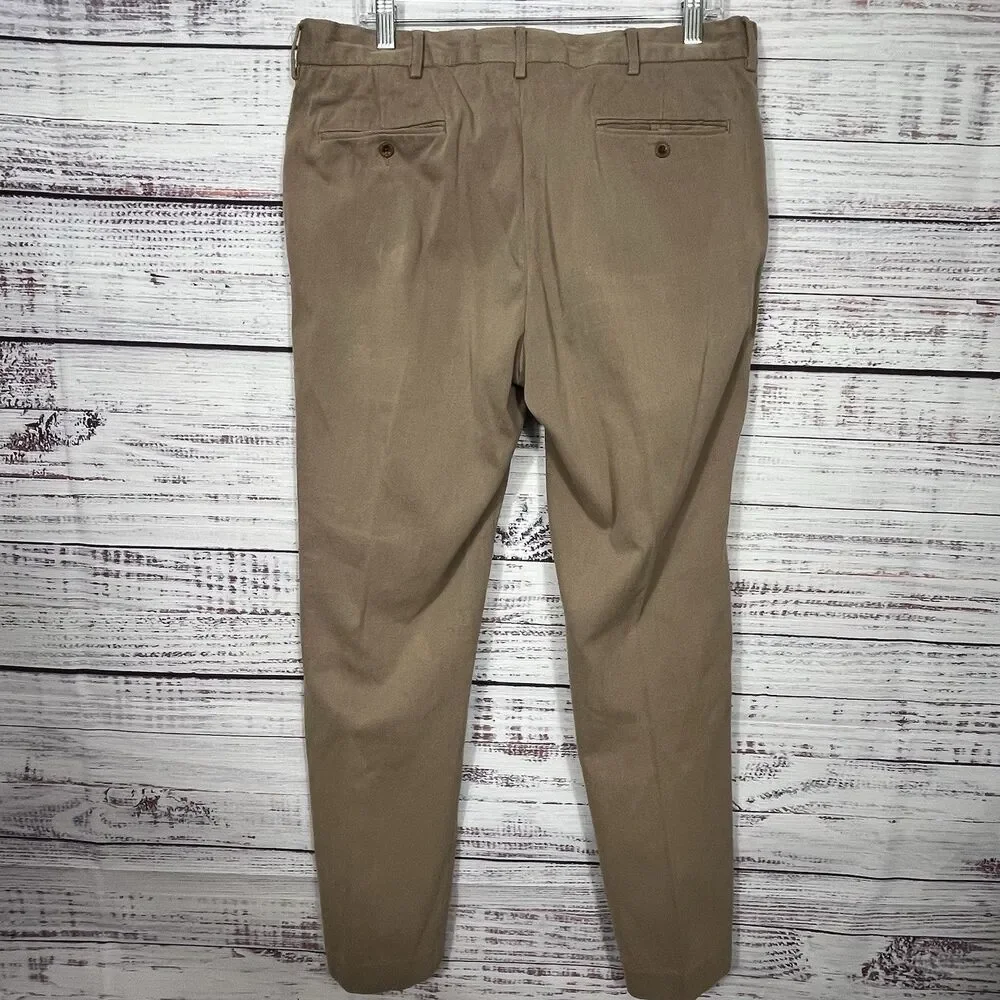 VTG Polo Ralph Lauren 36x32 Beige Twill Leather Trim Pocket Chino Pant Trouser