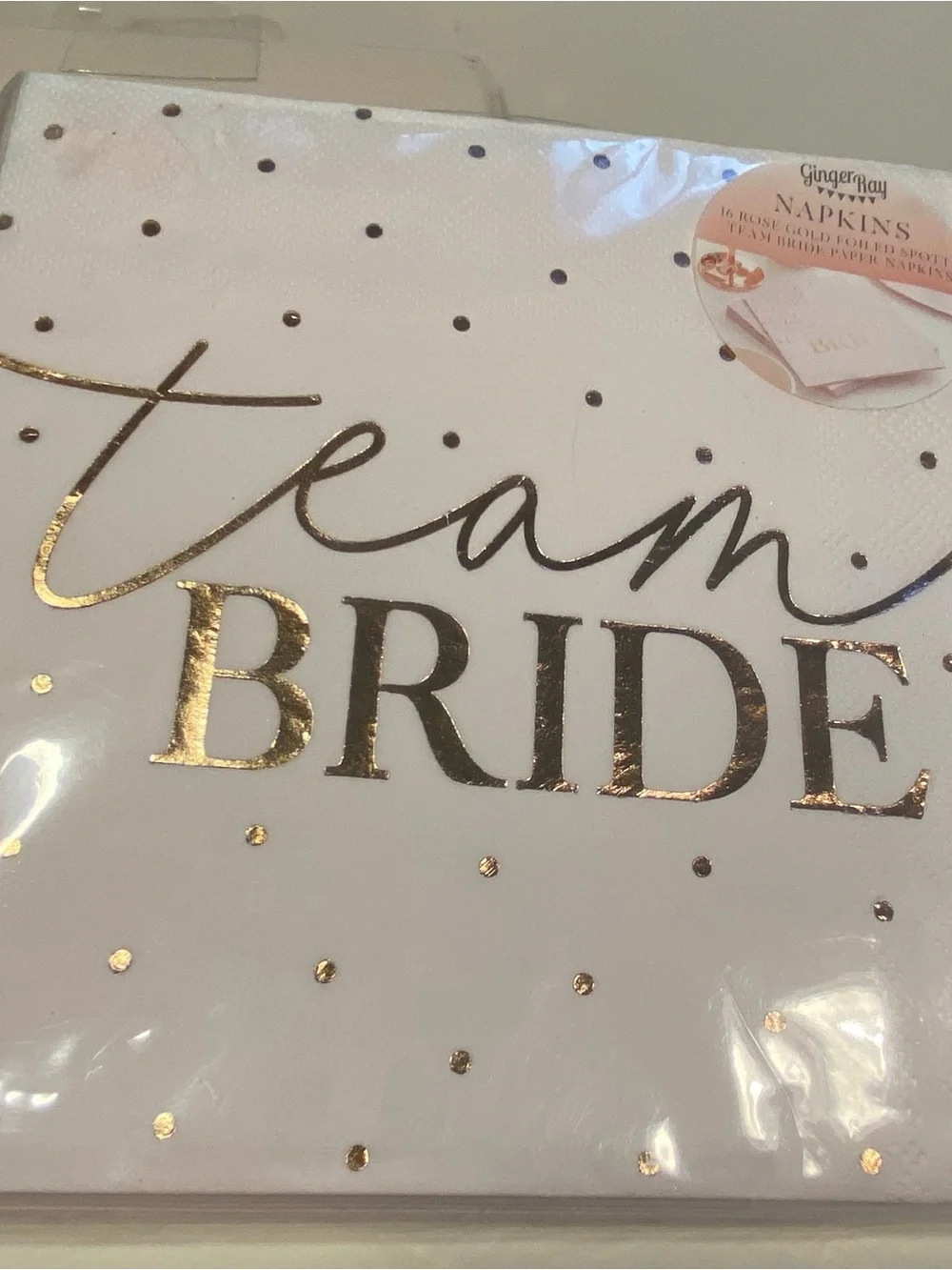 Lot of 5 Team Bride Rose Gold Dot Bridal Paper Cocktail Napkins - 16 per pkg