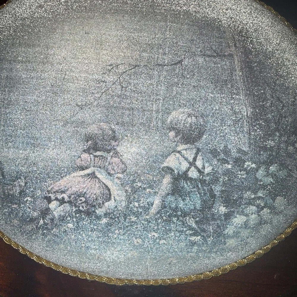 VTG Plum Pretty Beaded Glass 3D Bubble Hanging Plaque Wood Frame Boy Girl READ