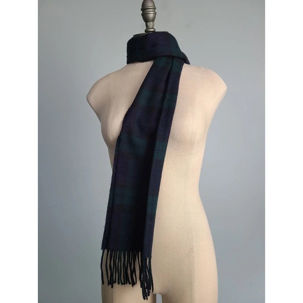VTG Christian Dior Monsieur Cashmaire Scarf Blue Green‎ Plaid Dark Watch Tartan