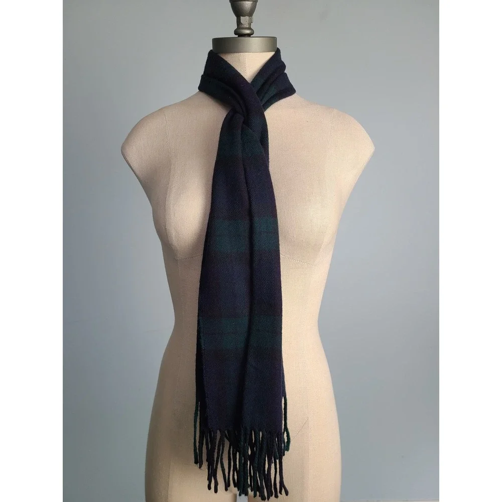 VTG Christian Dior Monsieur Cashmaire Scarf Blue Green‎ Plaid Dark Watch Tartan
