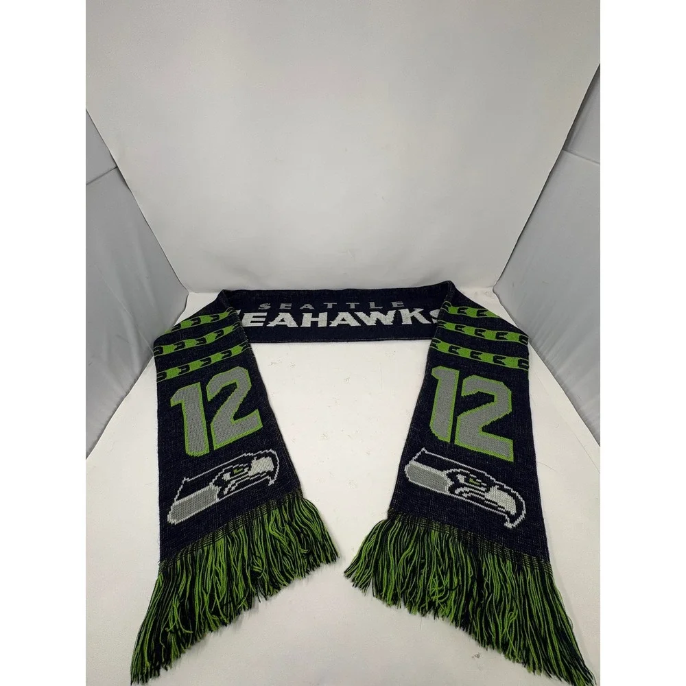 Seattle Seahawks Scarf FOCO 12th Man‎ Knit NFL Fan Gear Blue Green Fringe
