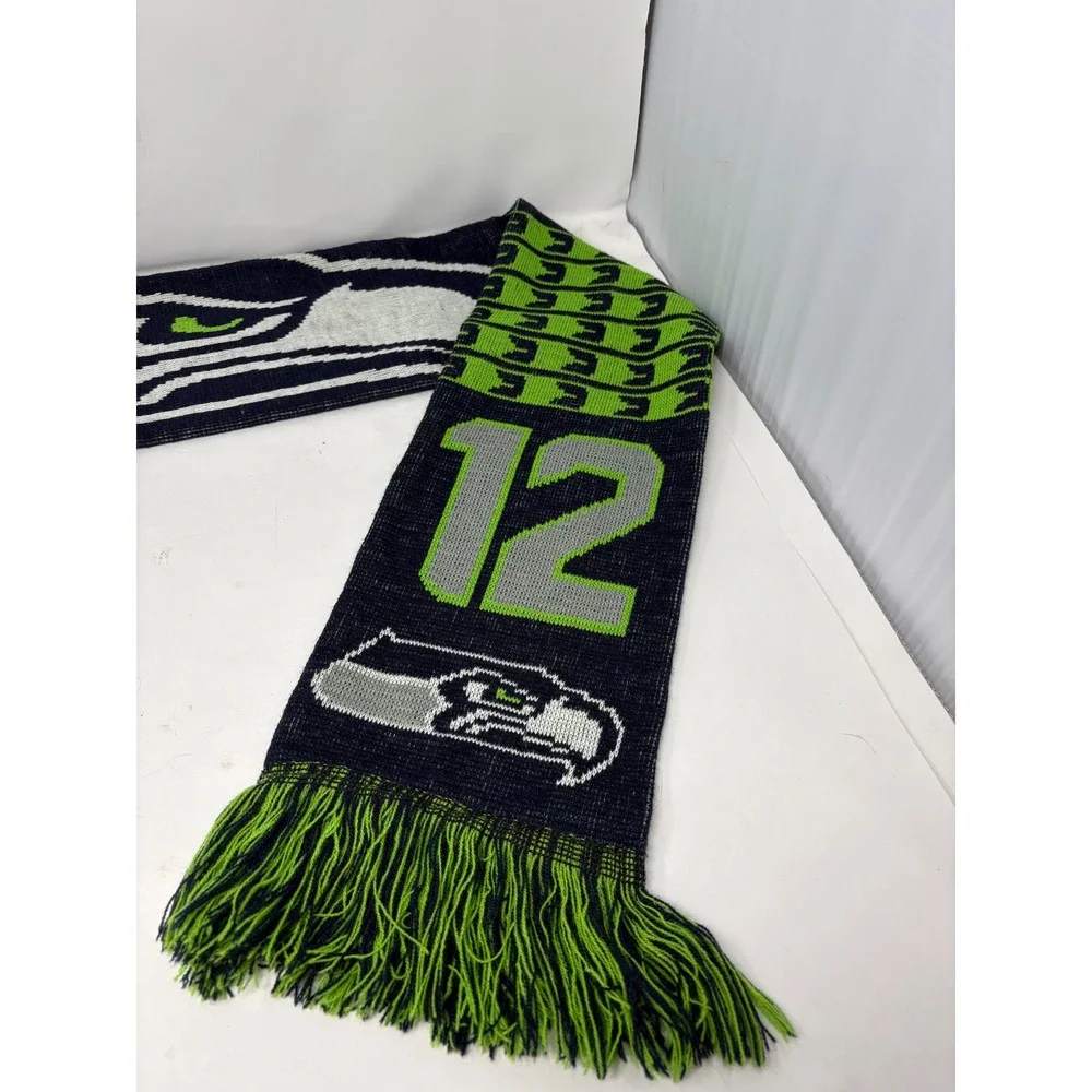 Seattle Seahawks Scarf FOCO 12th Man‎ Knit NFL Fan Gear Blue Green Fringe