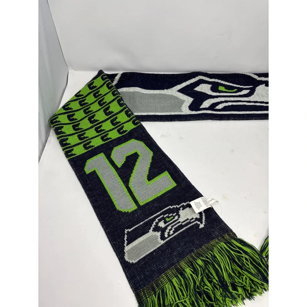Seattle Seahawks Scarf FOCO 12th Man‎ Knit NFL Fan Gear Blue Green Fringe