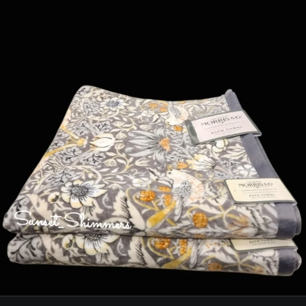 6pc Morris & Co Strawberry Thief Bird & Floral Velour Bath Hand Tip Towel Set