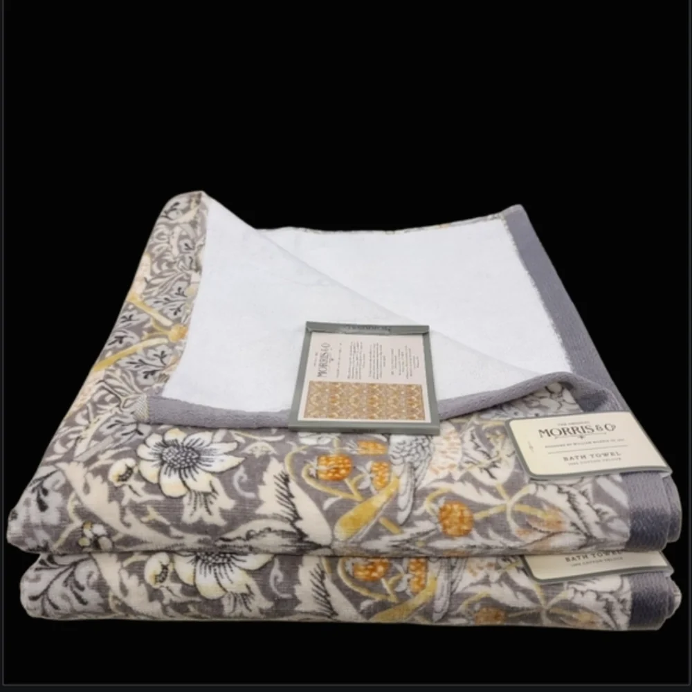 6pc Morris & Co Strawberry Thief Bird & Floral Velour Bath Hand Tip Towel Set