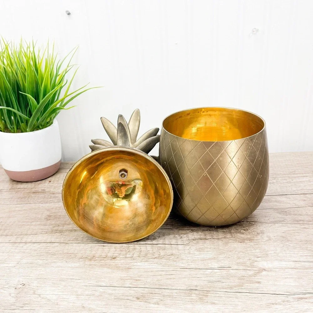 Vintage Solid Brass Pineapple Storage: Hollywood Regency Bookshelf Decor‎