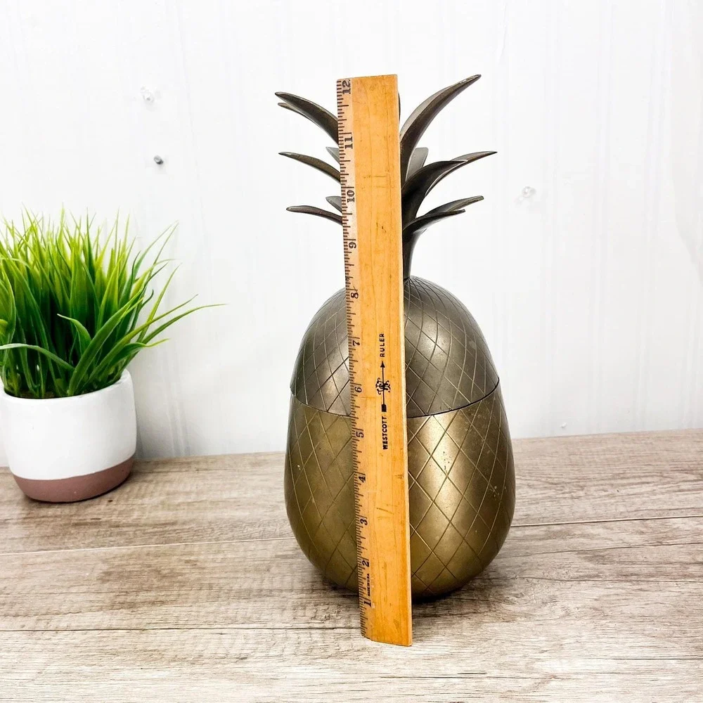 Vintage Solid Brass Pineapple Storage: Hollywood Regency Bookshelf Decor‎
