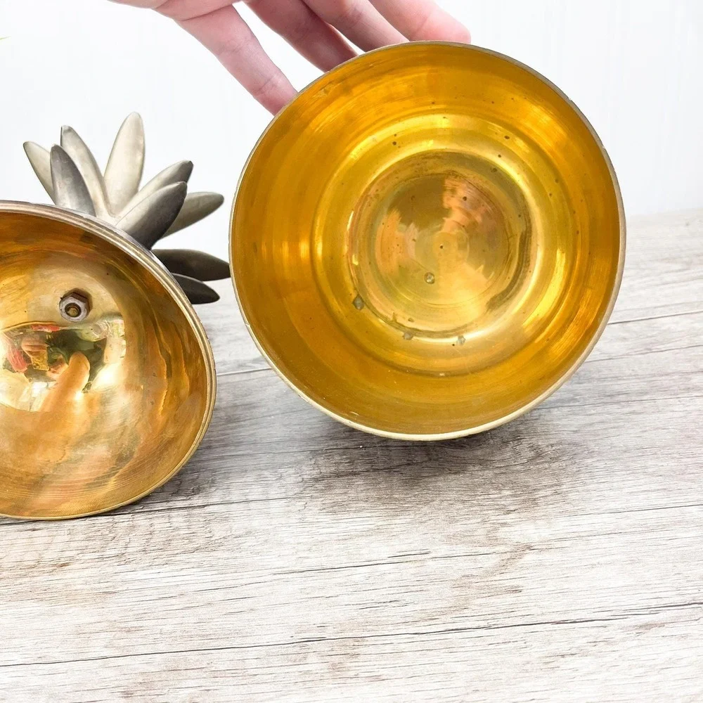 Vintage Solid Brass Pineapple Storage: Hollywood Regency Bookshelf Decor‎