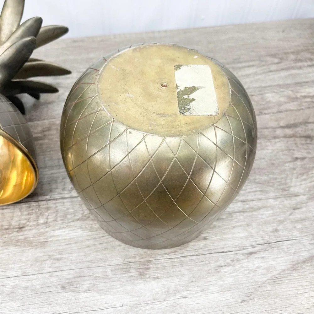 Vintage Solid Brass Pineapple Storage: Hollywood Regency Bookshelf Decor‎