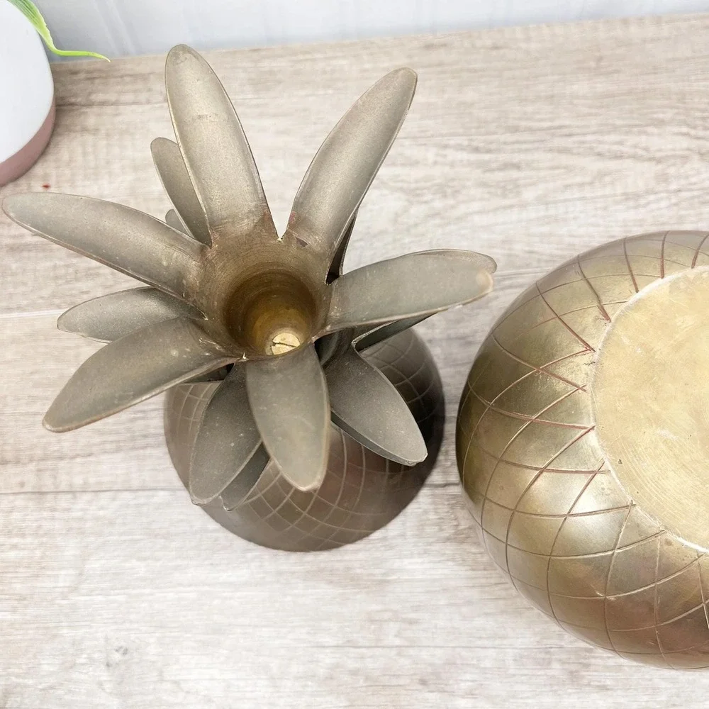Vintage Solid Brass Pineapple Storage: Hollywood Regency Bookshelf Decor‎