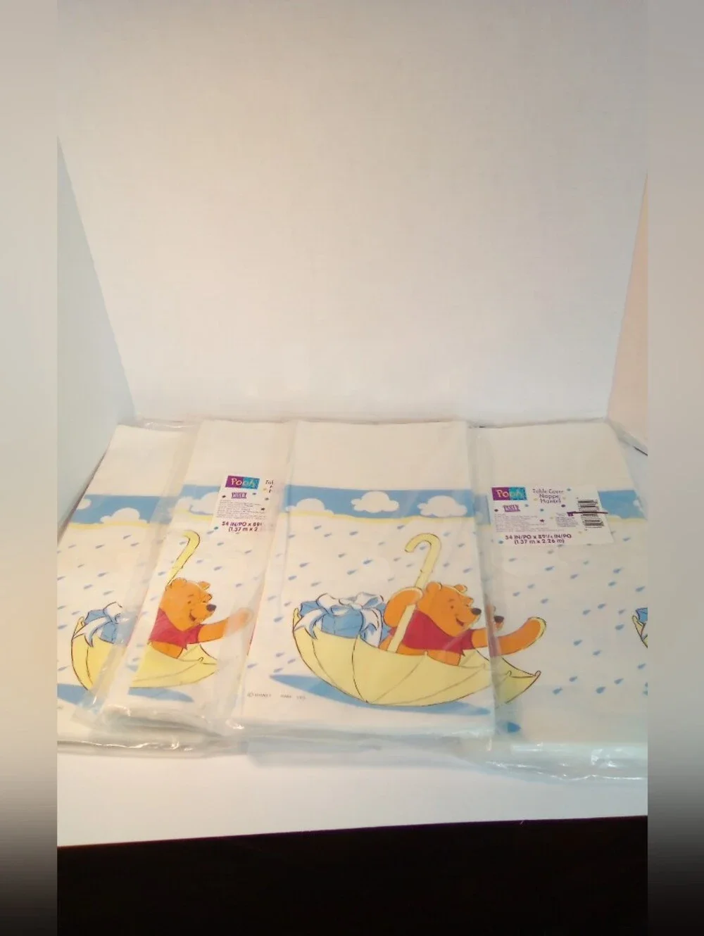 Vintage Winnie The Pooh Raining Baby Shower Table Cloth Paper Set Of 4
