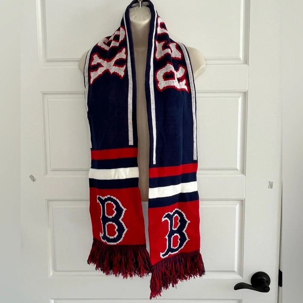 Boston Red Sox Scarf Red White Blue Fringe One Size