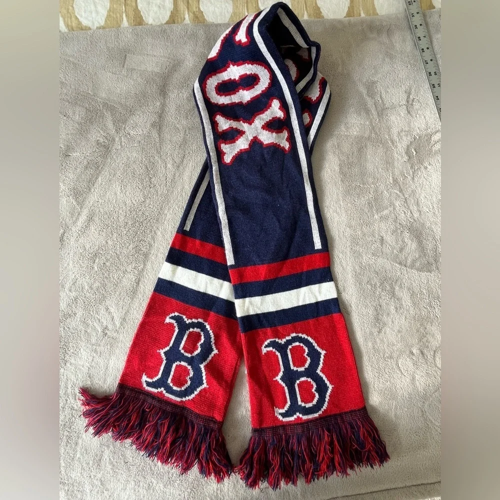 Boston Red Sox Scarf Red White Blue Fringe One Size