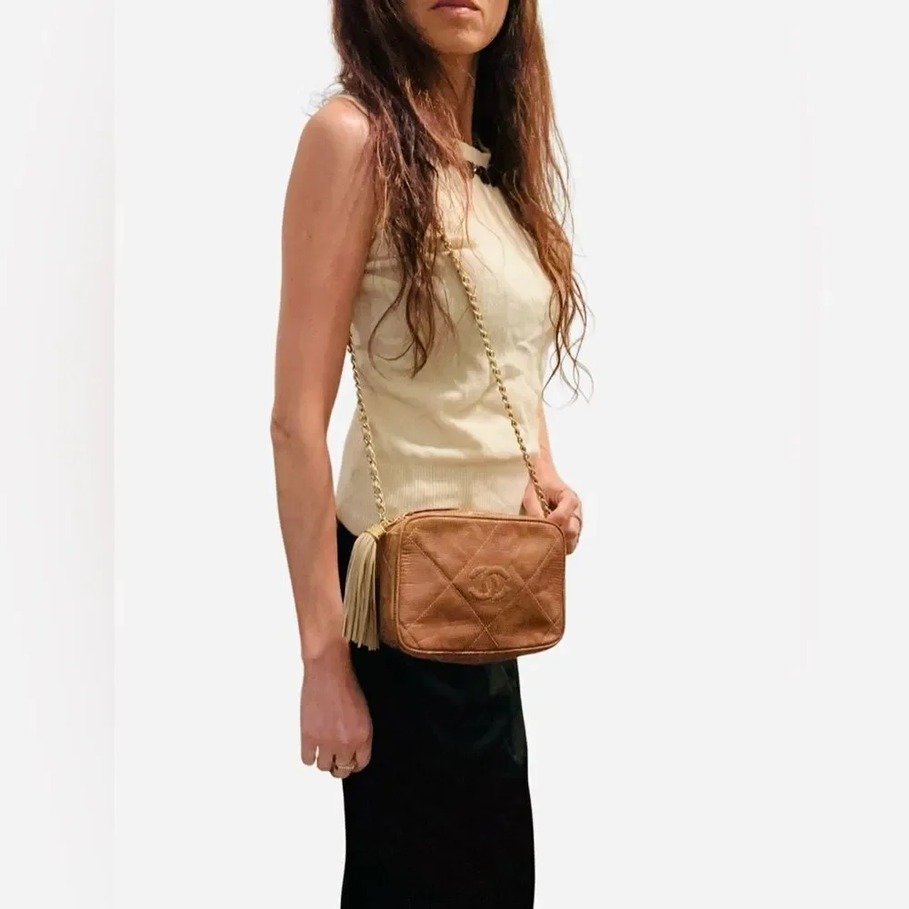 CHANEL Tan lizard Leather Crossbody Bag