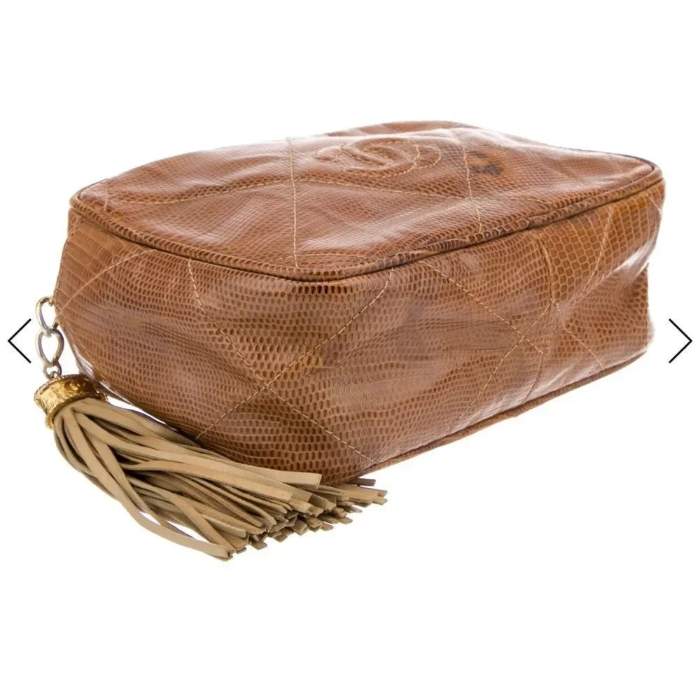 CHANEL Tan lizard Leather Crossbody Bag