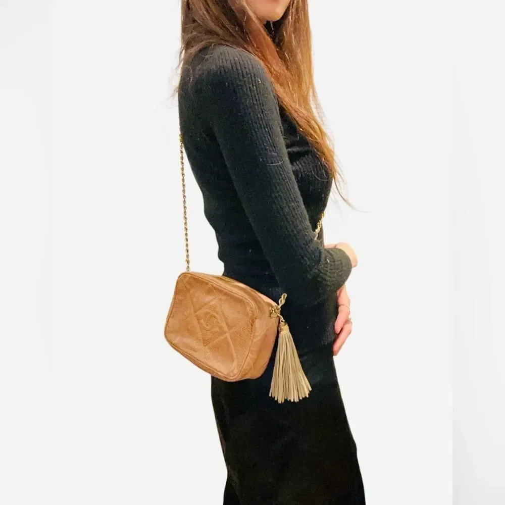 CHANEL Tan lizard Leather Crossbody Bag