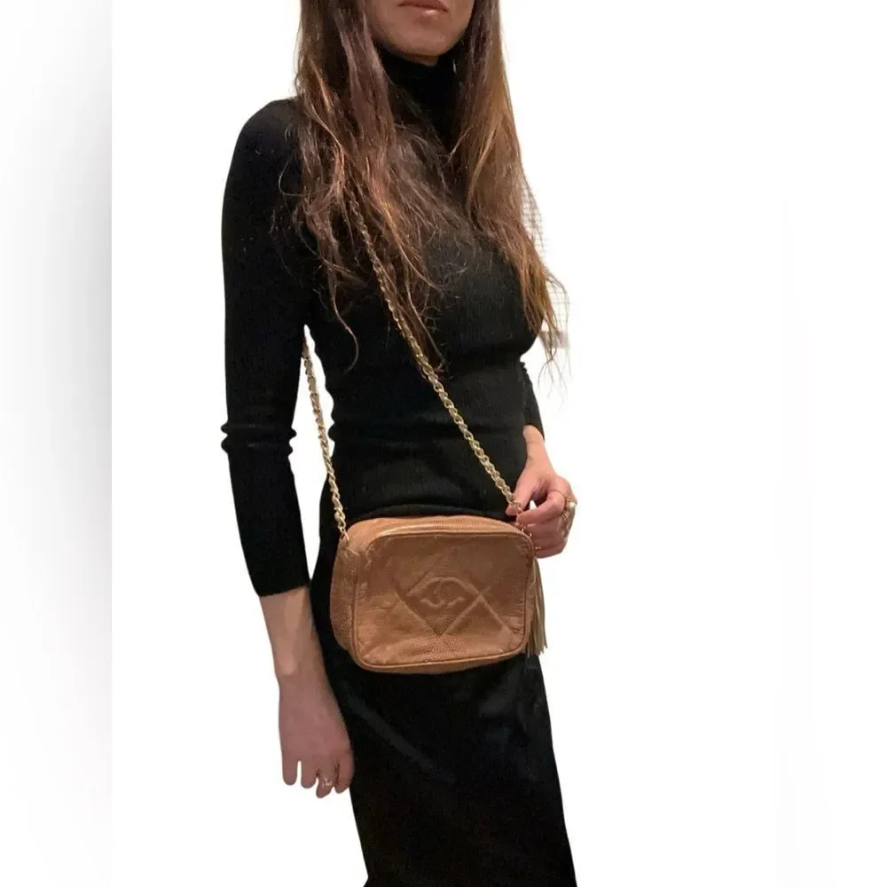 CHANEL Tan lizard Leather Crossbody Bag