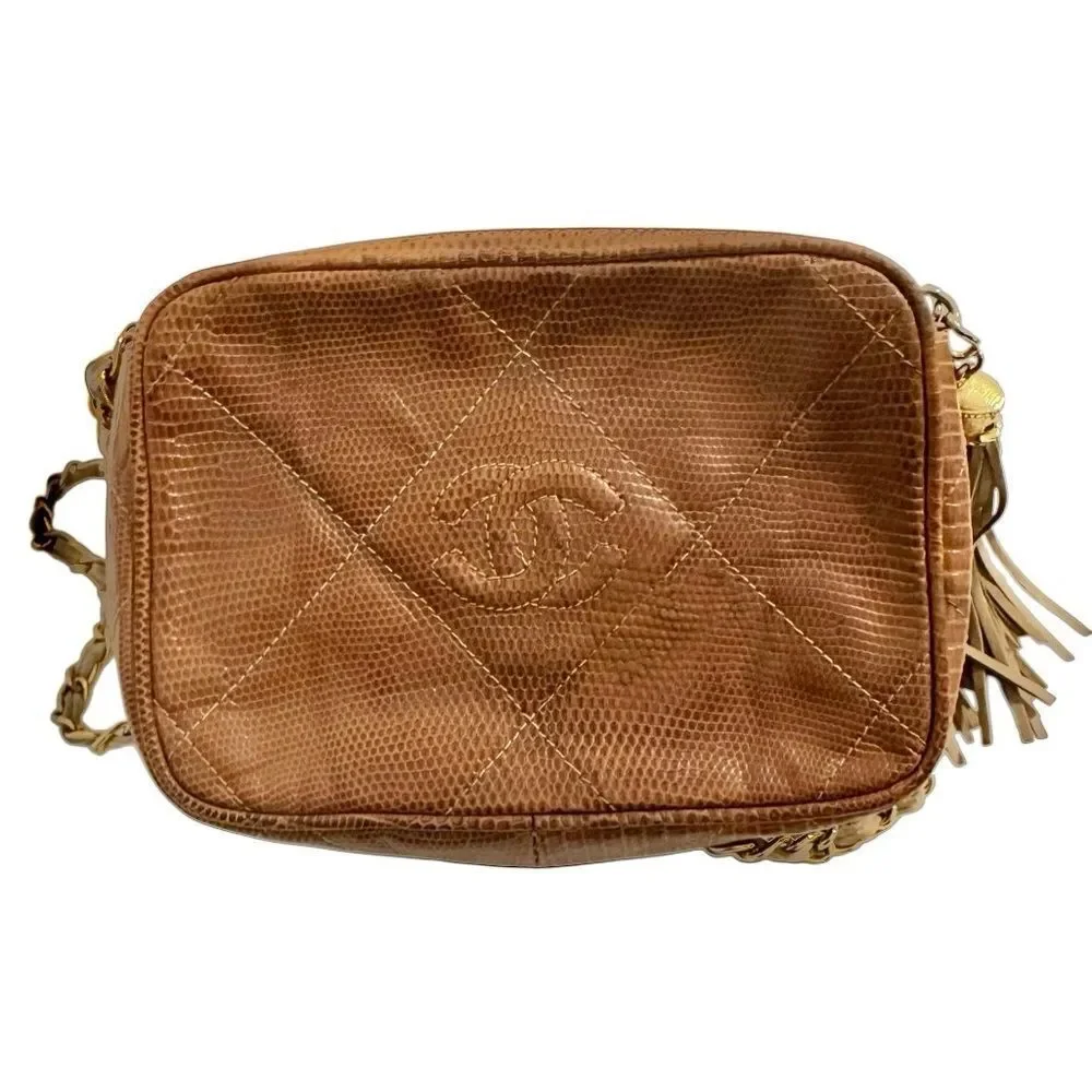 CHANEL Tan lizard Leather Crossbody Bag