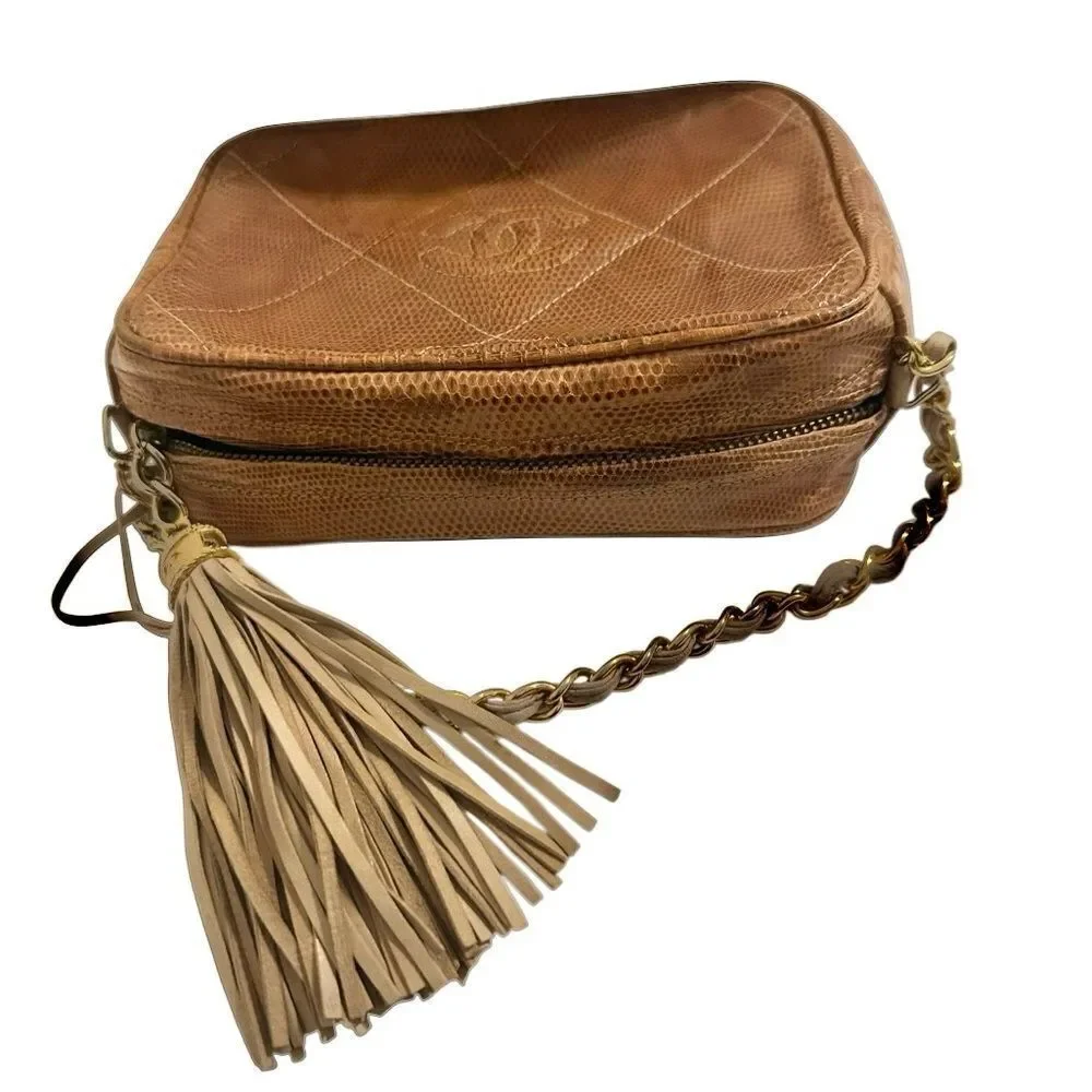 CHANEL Tan lizard Leather Crossbody Bag
