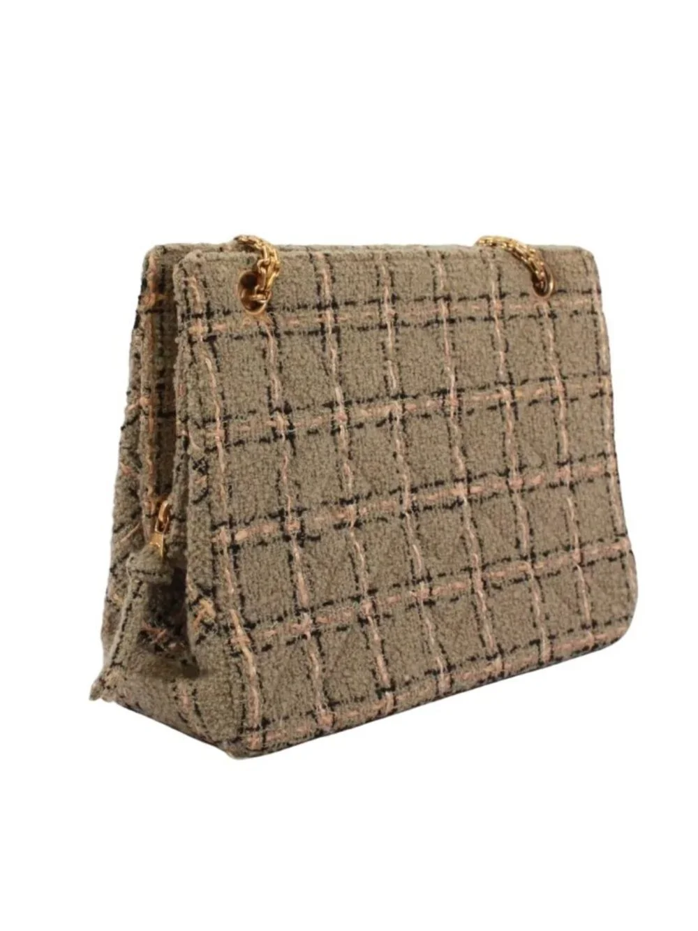 Chanel Tweed Pink Beige Shoulder Bag Gold