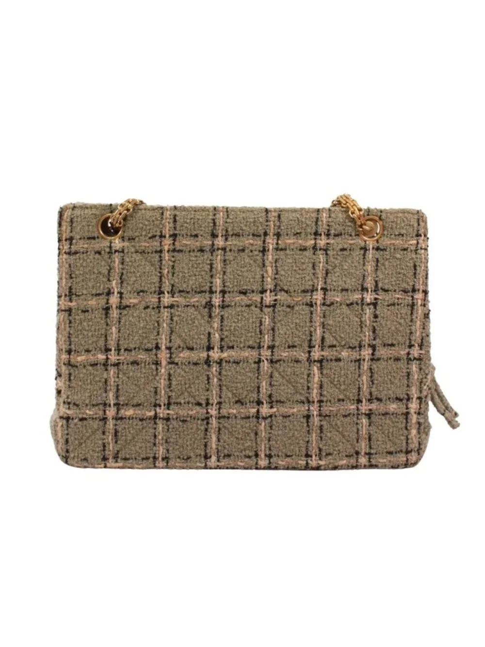 Chanel Tweed Pink Beige Shoulder Bag Gold