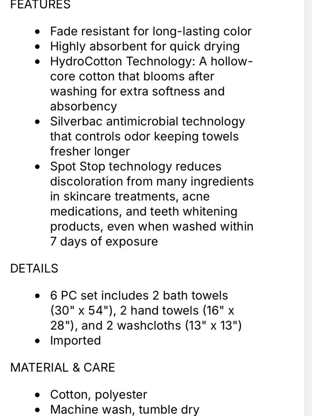 Set of 6 pieces Bath Towel