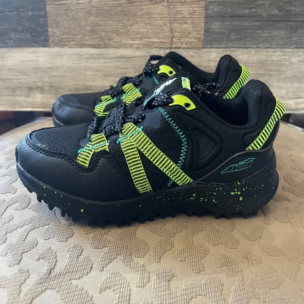 Avia Upstate Low Boys Trail Sneakers Black Neon Green AA50140BB Size 12
