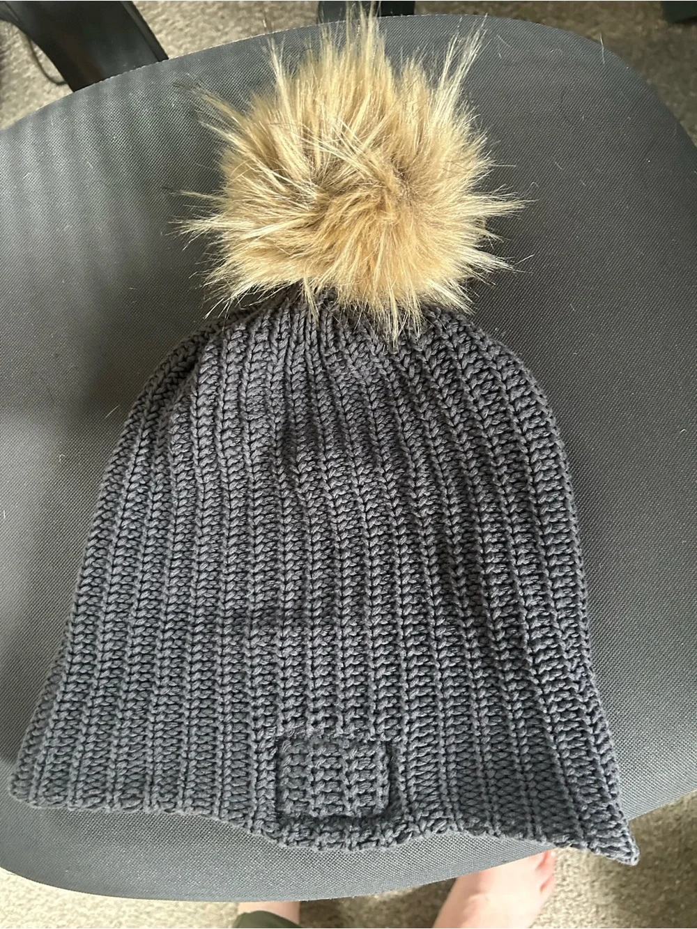 Love Your Melon Charcoal Knit Beanie with Brown Patch