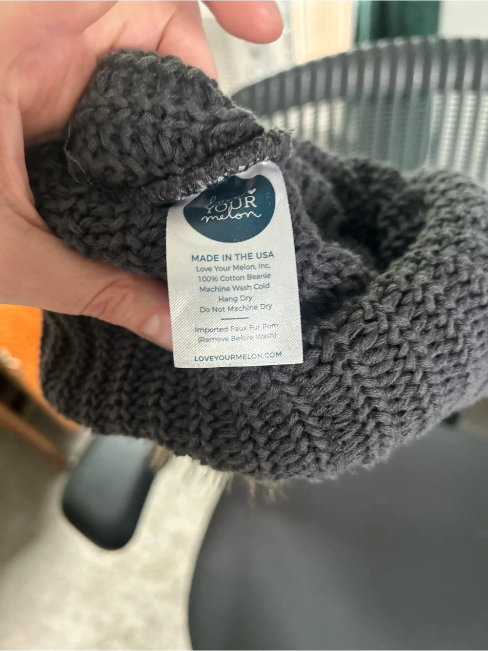 Love Your Melon Charcoal Knit Beanie with Brown Patch