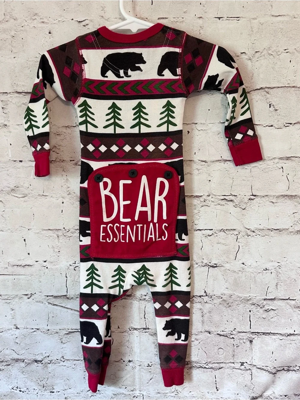 Lazy One Bear & Tree One-Piece Pajama in Red, Green, Black