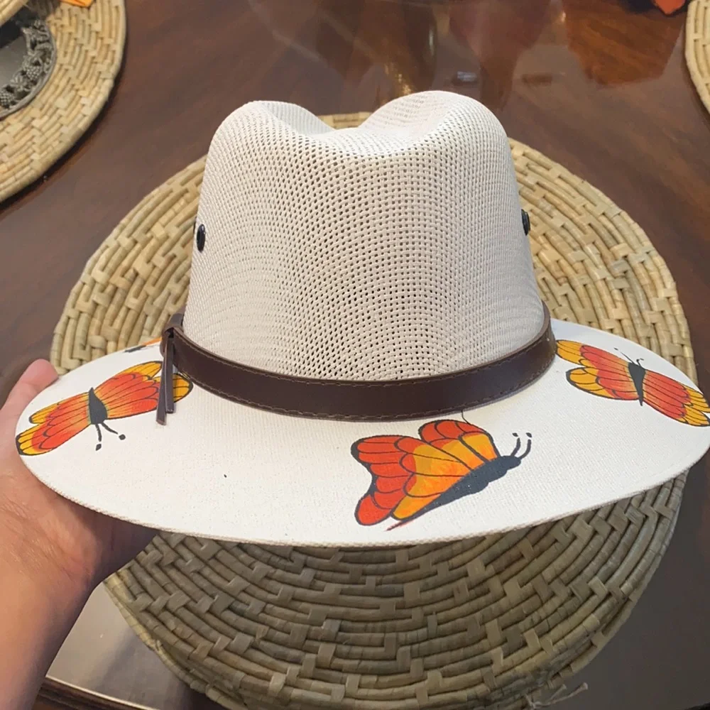 Hand Painted Butterfly Hat New
