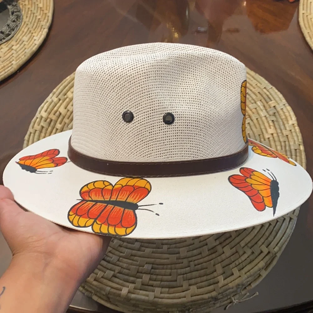 Hand Painted Butterfly Hat New