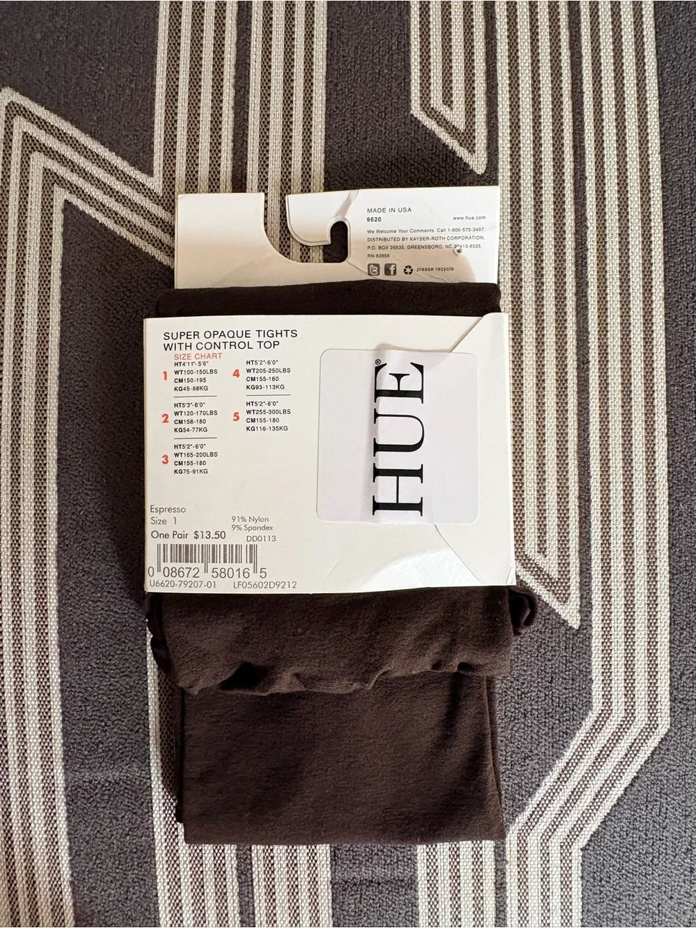 NWT Hue Super Opaque Brown Control Top Tights Size 1