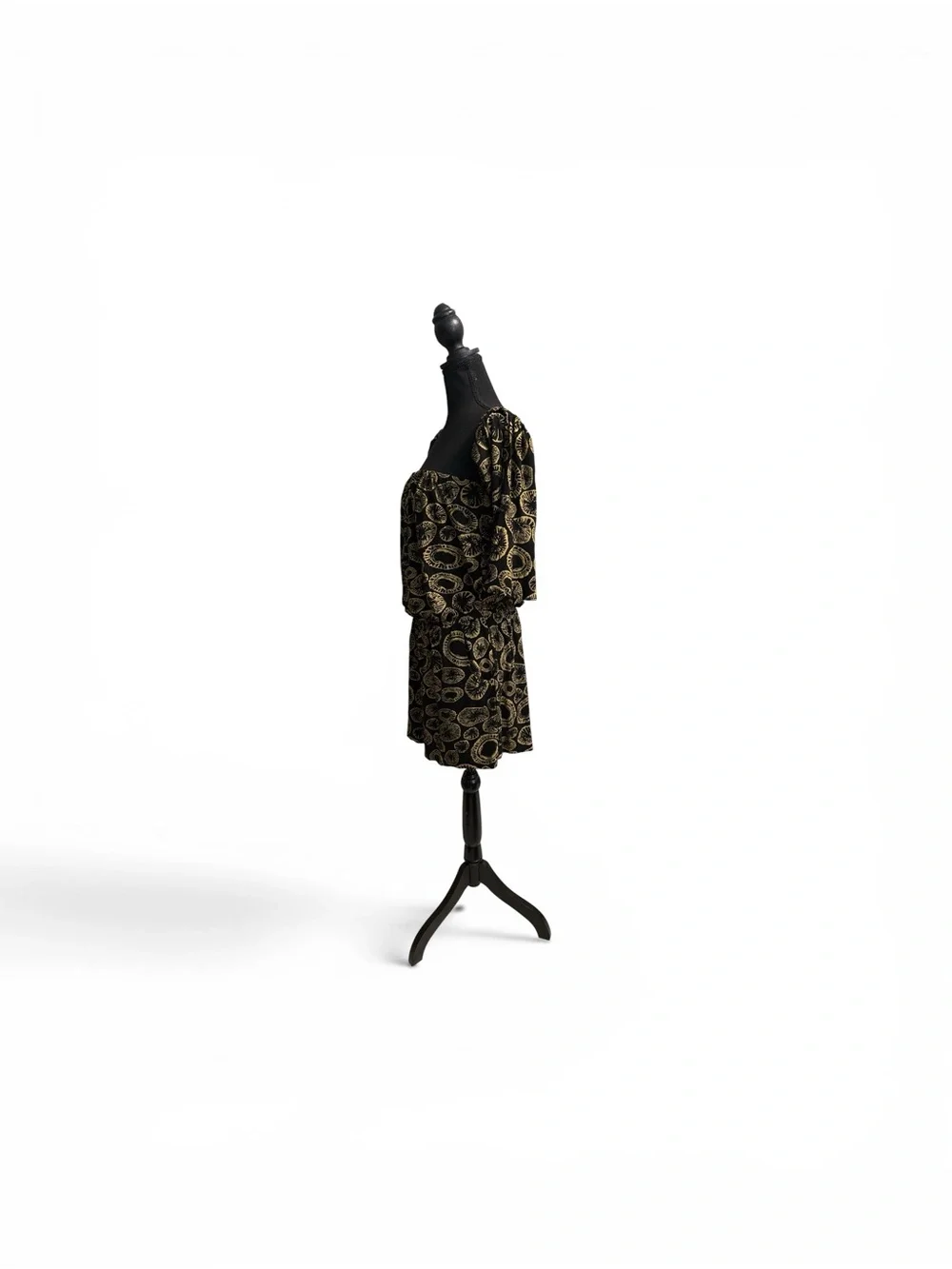 Off-Shoulder Black and Gold Printed Opihi Romper